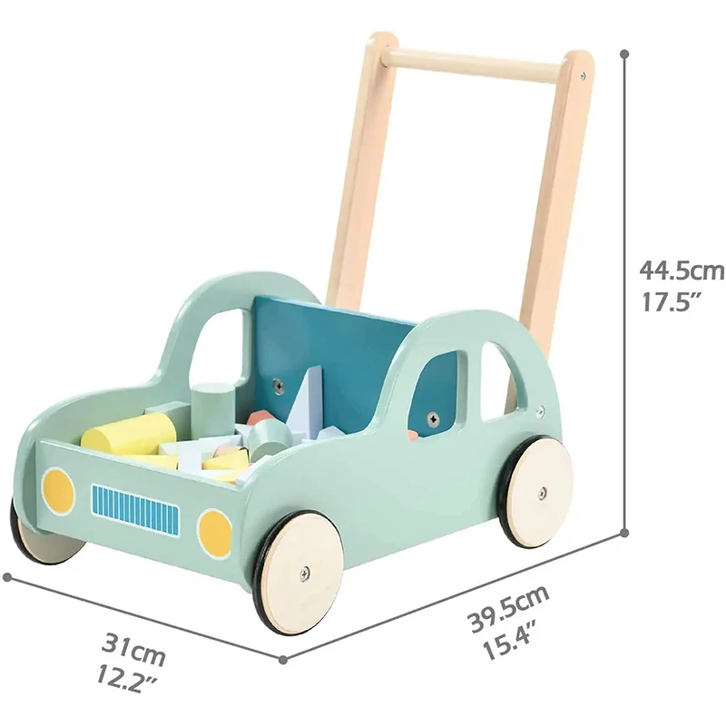 Model Solid Wheels Kids Small Car Wooden Toys Baby Walkers with Building Blocks