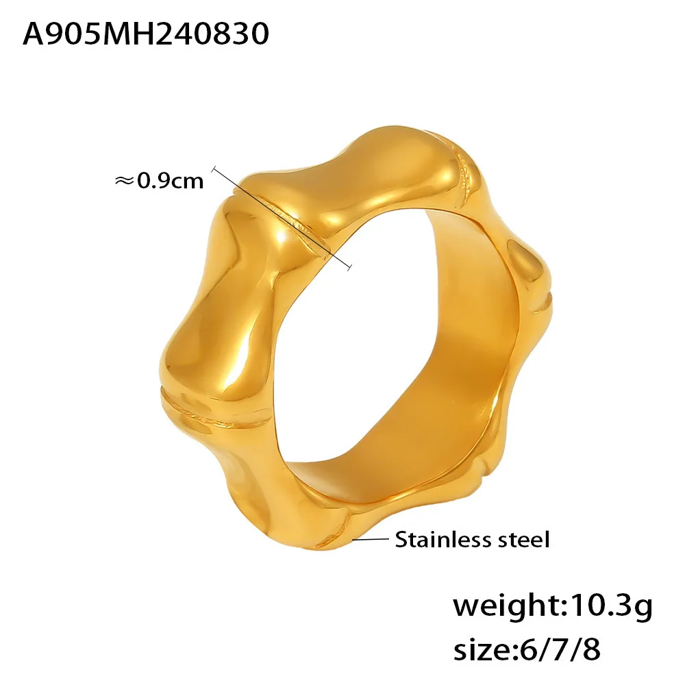 Carline Retro style Bamboo nodes China-Chic Bamboo Fashionable temperament Stainless steel gold-plated High quality ring jewelry