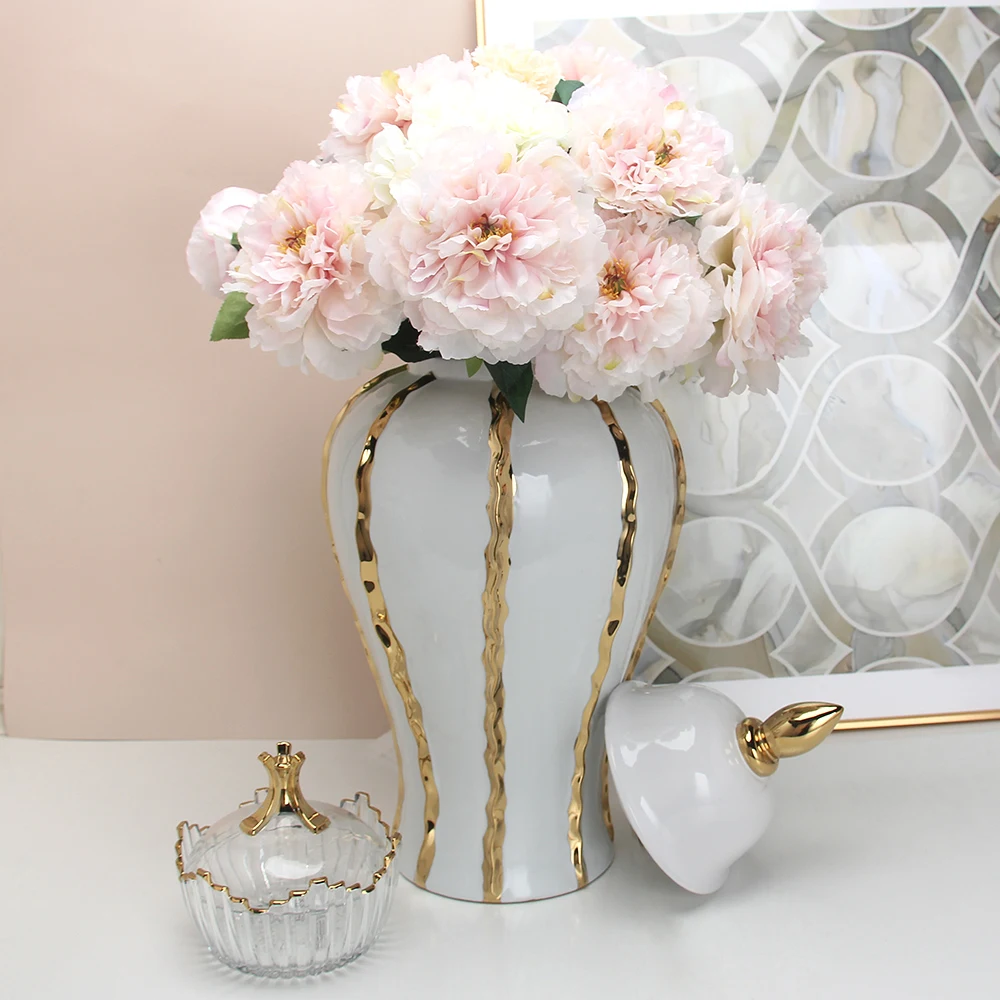 J200 ceramic gold and white ginger jar porcelain tabletop jar home decor porcelain sets