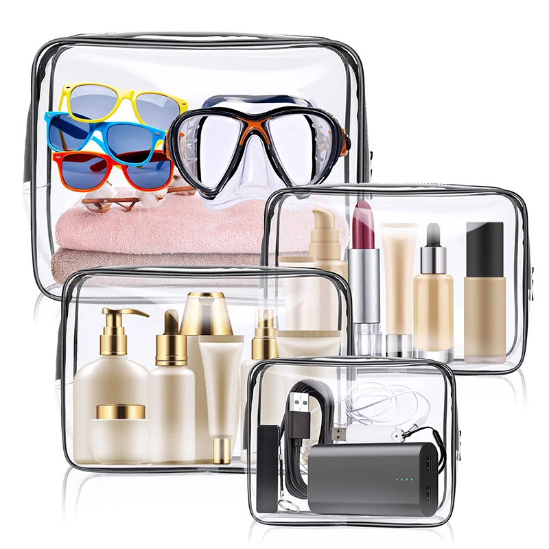 Custom Logo Makeup Bag Toiletry Bag Men Women Travel Sets Clear Zipper PVC Cosmetic Bag