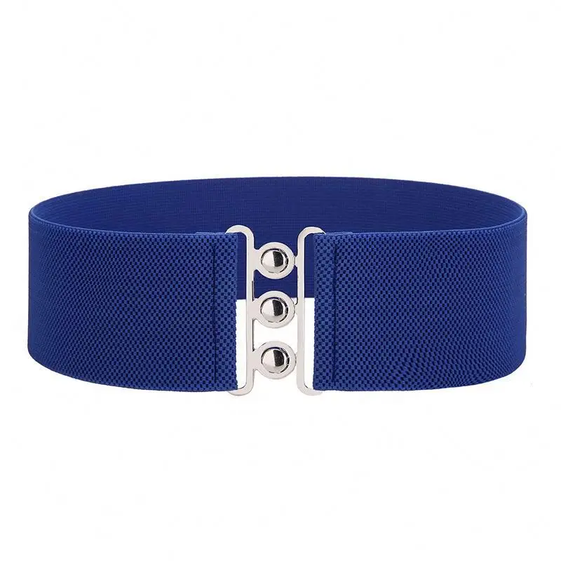 Fashionable four ring waist seal metal wide buckle elastic belt women