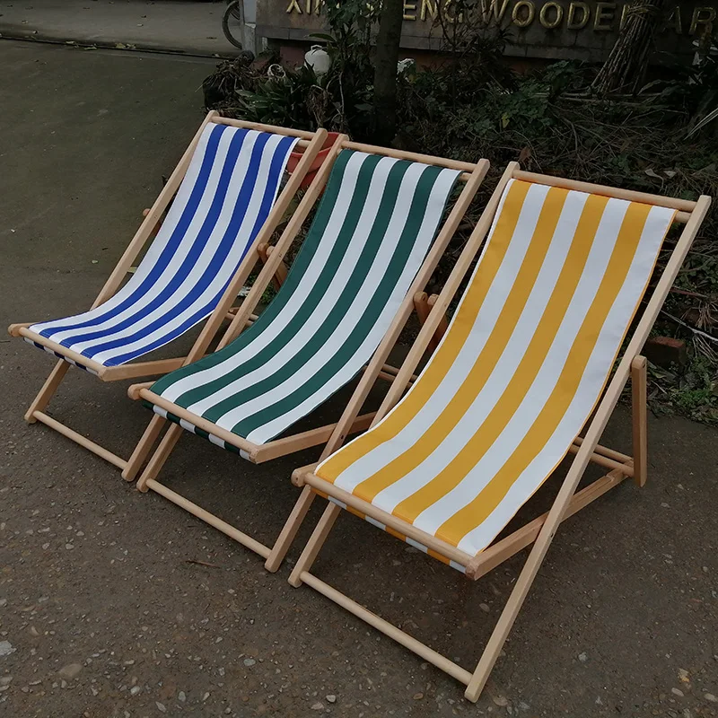 custom logo print branded vintage adjustable foldable beach garden pool reclining outdoor canvas wooden folding deck chair