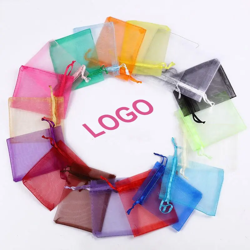 New design Drawstring small gift bag organza with custom logo packaging organza bags