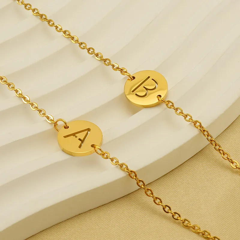BR108 New 18k Gold Plated 26 Letter Titanium Steel 16+5cm Bracelet Alphabet Letter Bracelets Hollow Pendant Bracelet For Women