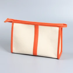 Custom Printed 100% Canvas Cotton Cosmetic Makeup Bag With Zipper Personality Label Women Brown Wash Toiletry Bag Wtih Handle