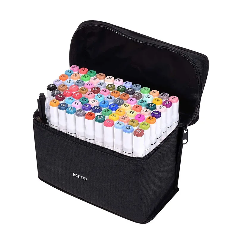 Watercolor Pens 80 Colors Dual Tip Alcohol Art Marker Set with Portable Case Carrying Handle