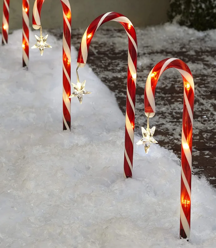 10 In 1 Candy Cane Crutch 47cm Outdoor Solar Decor Garden Pathway Stake Festival Xmas New Year Christmas Candy Cane Solar Lights