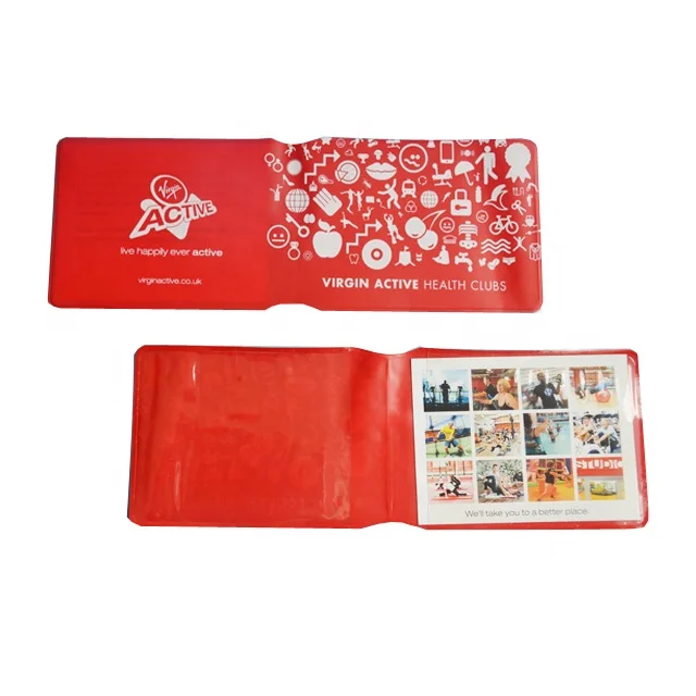 Пластиковый держатель для карт из красного ПВХ с тремя карманами визитных карточек