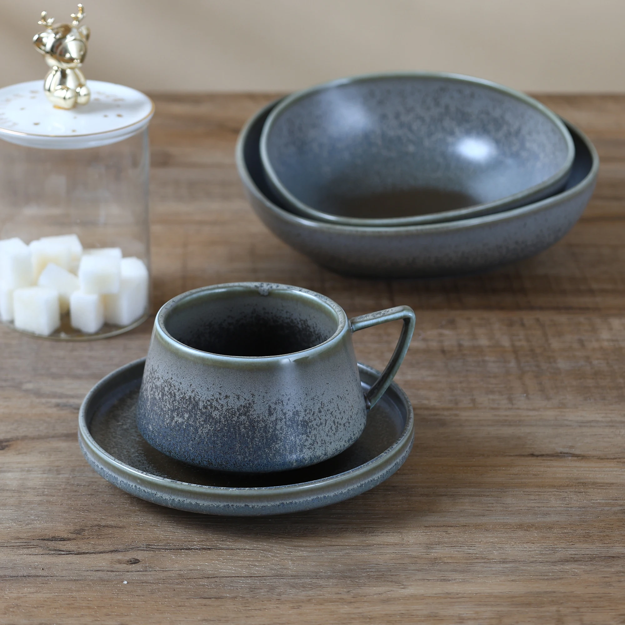 Japanese Unique Irregular Hotel Tableware Dinner Vintage Pasta Plate Ceramic Dinnerware Sets for Restaurant