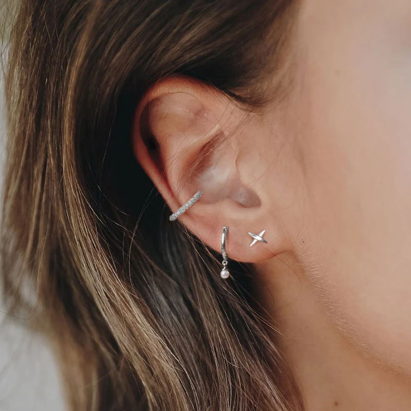 ROXI New arrival S925 Sterling Silver korean style Simple Freshwater Pearl hoop Earrings