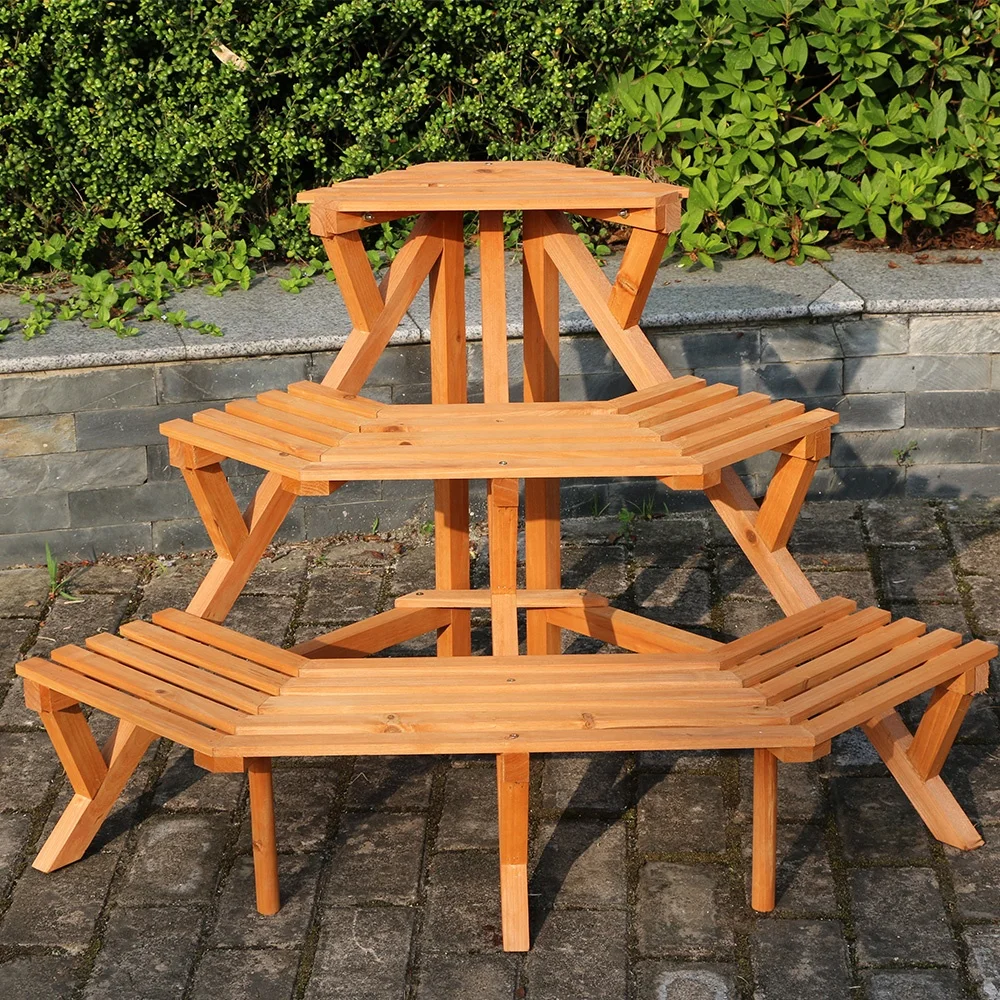 Hot sale outdoor garden plant shelf wooden plant rack corner flower pot display plant stand