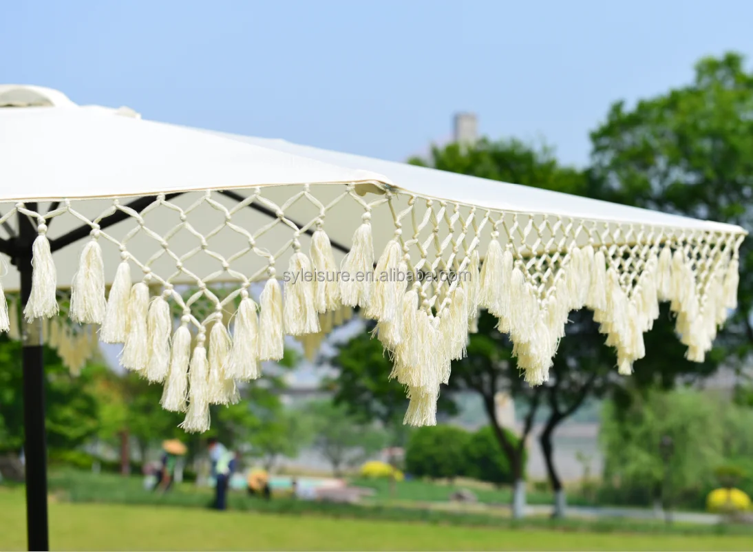 Outdoor furniture wooden cotton rope woven folding garden umbrella