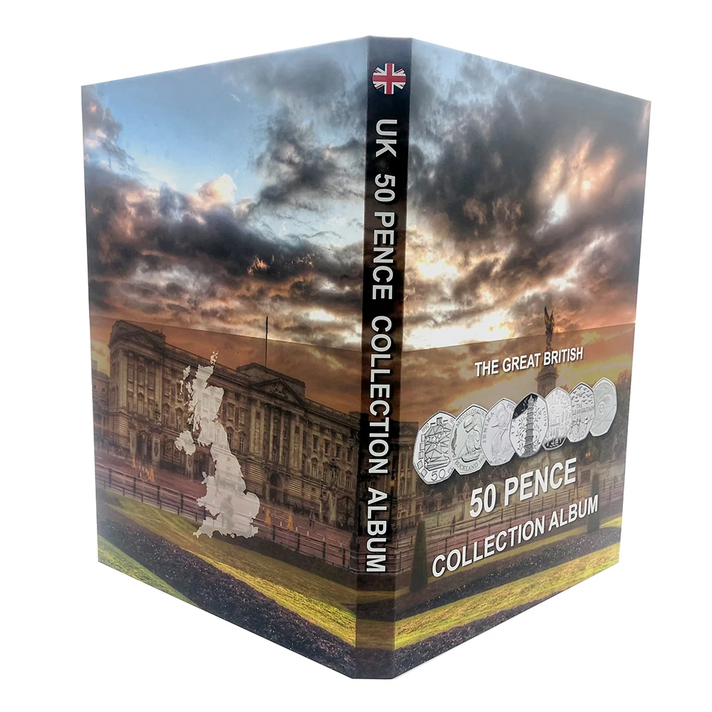 2021 г., высококлассная папка в твердом переплете UK 50 пенсов для поиска монет, 40 позиций с капсулами