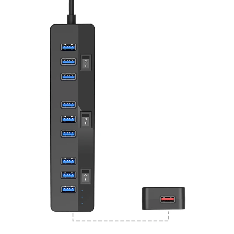 USB 3.0 Hub 10 Ports Powered Hub Splitter 9 High Speed Data Transfer 1 Charging Ports with Individual On Off Switches