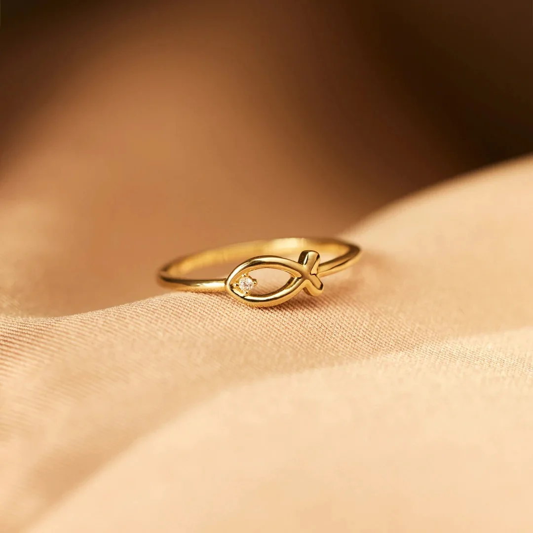 Rainbowking s925 sterling silver small fish with diamond ring female simple European and American style ring fine jewelry ring