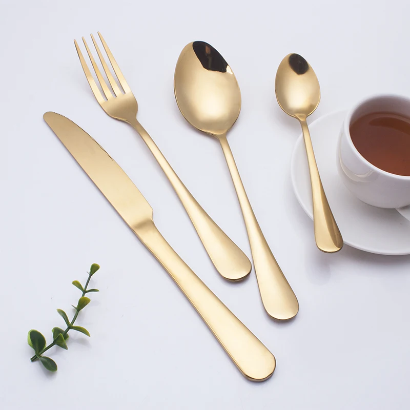 Cheap stainless steel cutlery set with high quality  brushed gold flatware
