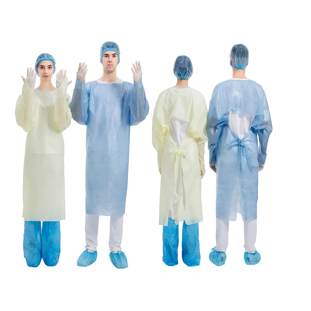 Haixin Group surgical cpe gown smms sms gown PE coated 510 K aami level 2 disposable gown disposable