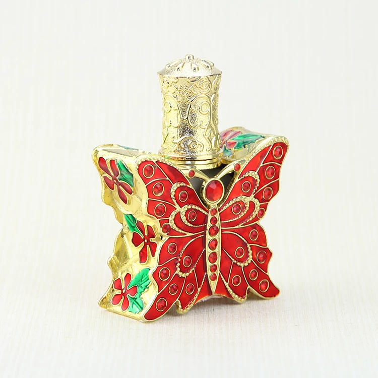 Unique Butterfly Shape Gorgeous Red Gemstone Decoration Luxury Dubai Arab Style Metal  Perfume Spray Bottle