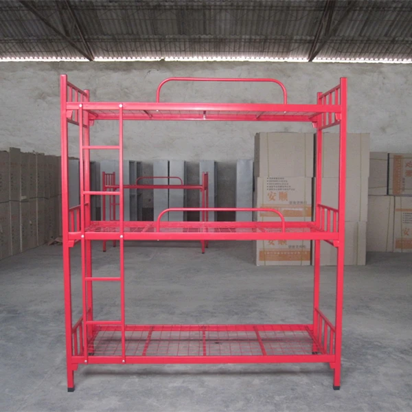 Красочная Детская школьная мебель для общежития дешевая трехъярусная кровать розового цвета