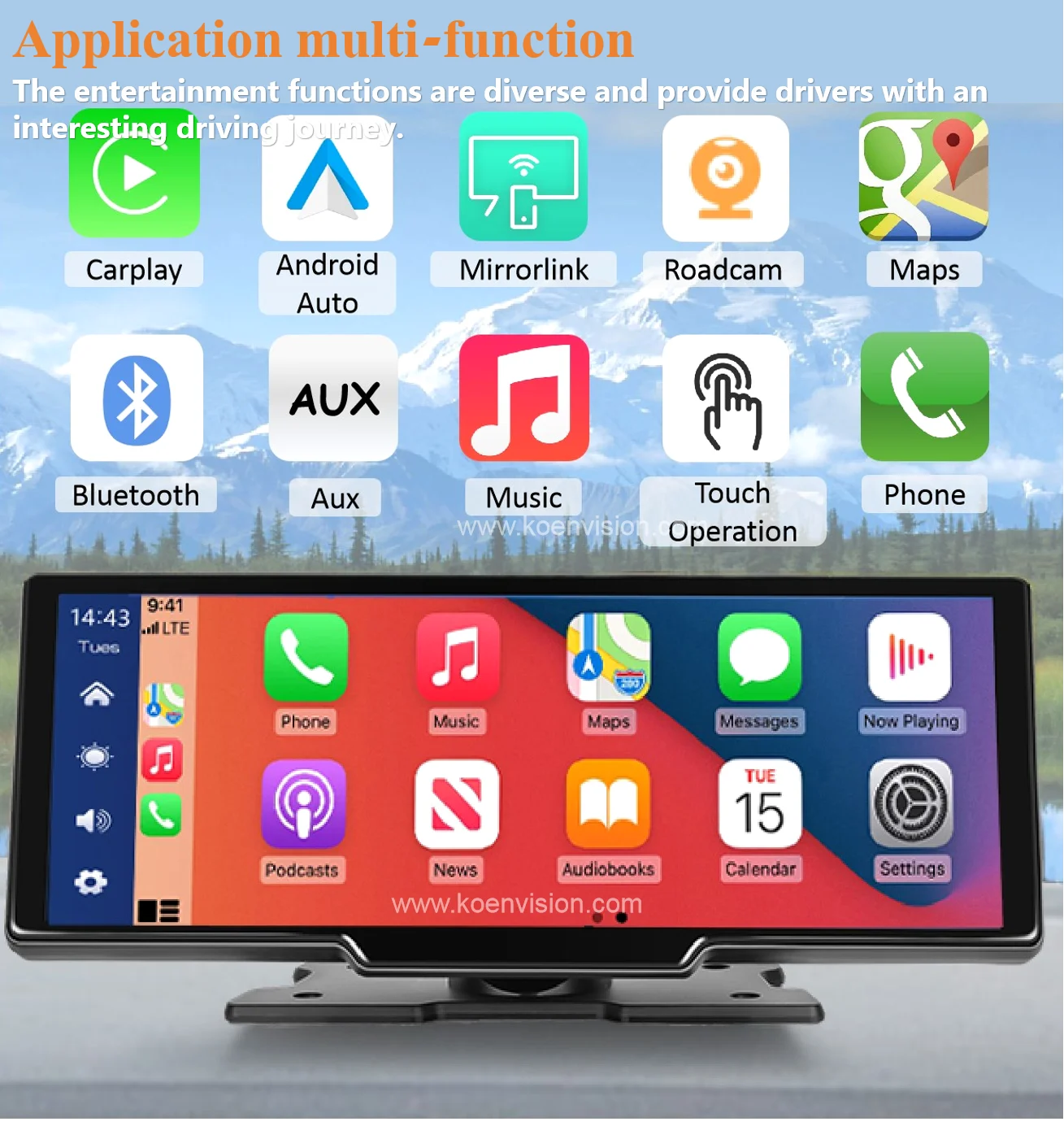 10.26 inch Touch Screen monitor mirror link   car  dual lens 4K 1080P car backup camera vehicle WiFi monitor