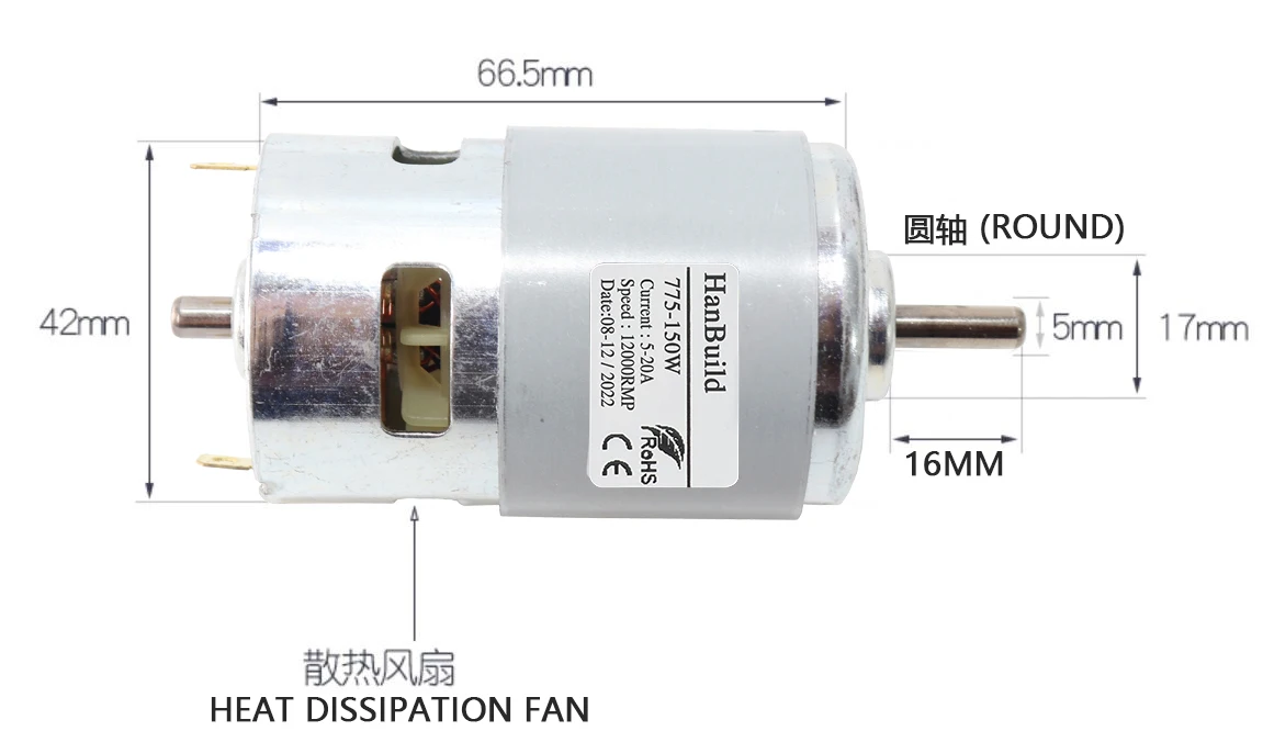 HanBuild Double Ball Bearing 775 -80w 8000RMP 24V  Brush Motor Lawn Mower for cropper  Machine 775 DC Motor