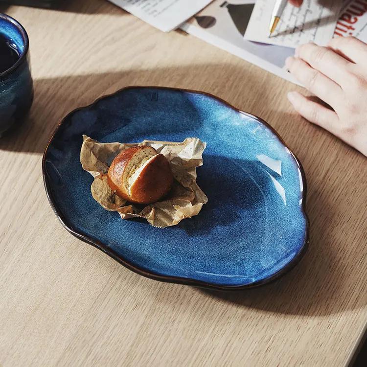 Chinese Direct wholesale reaction glaze ceramic Irregular deep plates dishes fancy restaurant and hotel crockery tableware