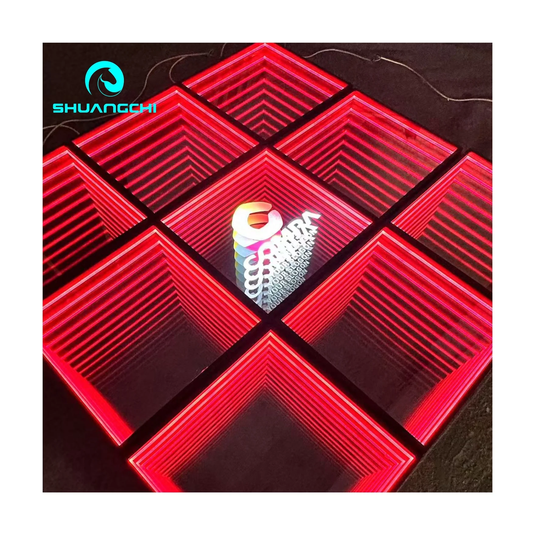 Brand marketing advertising wall mirrors Small Square Infinity Mirror Wall Sign Custom Rgb Infinity Mirror