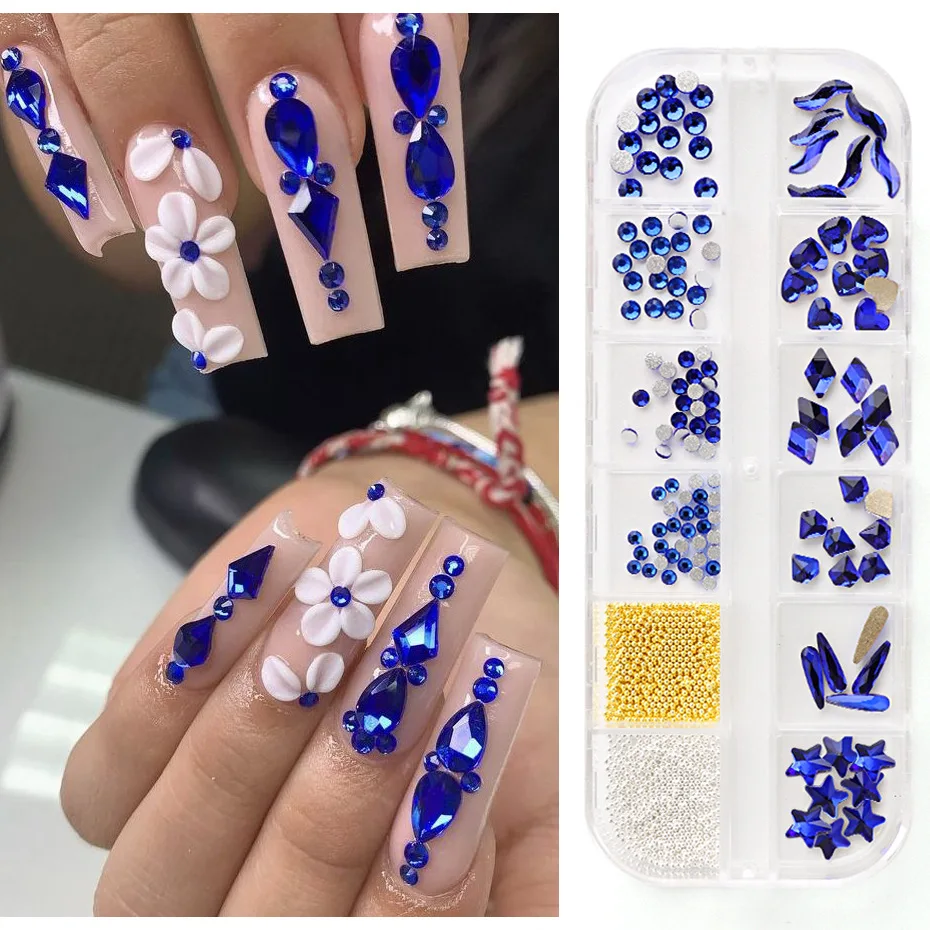 China Supplies Flatback Glass Stone Crystal AB Nail Charms  Steel Ball Jewelry Multi Shape Beads Gems Rhinestone For Nail Salon