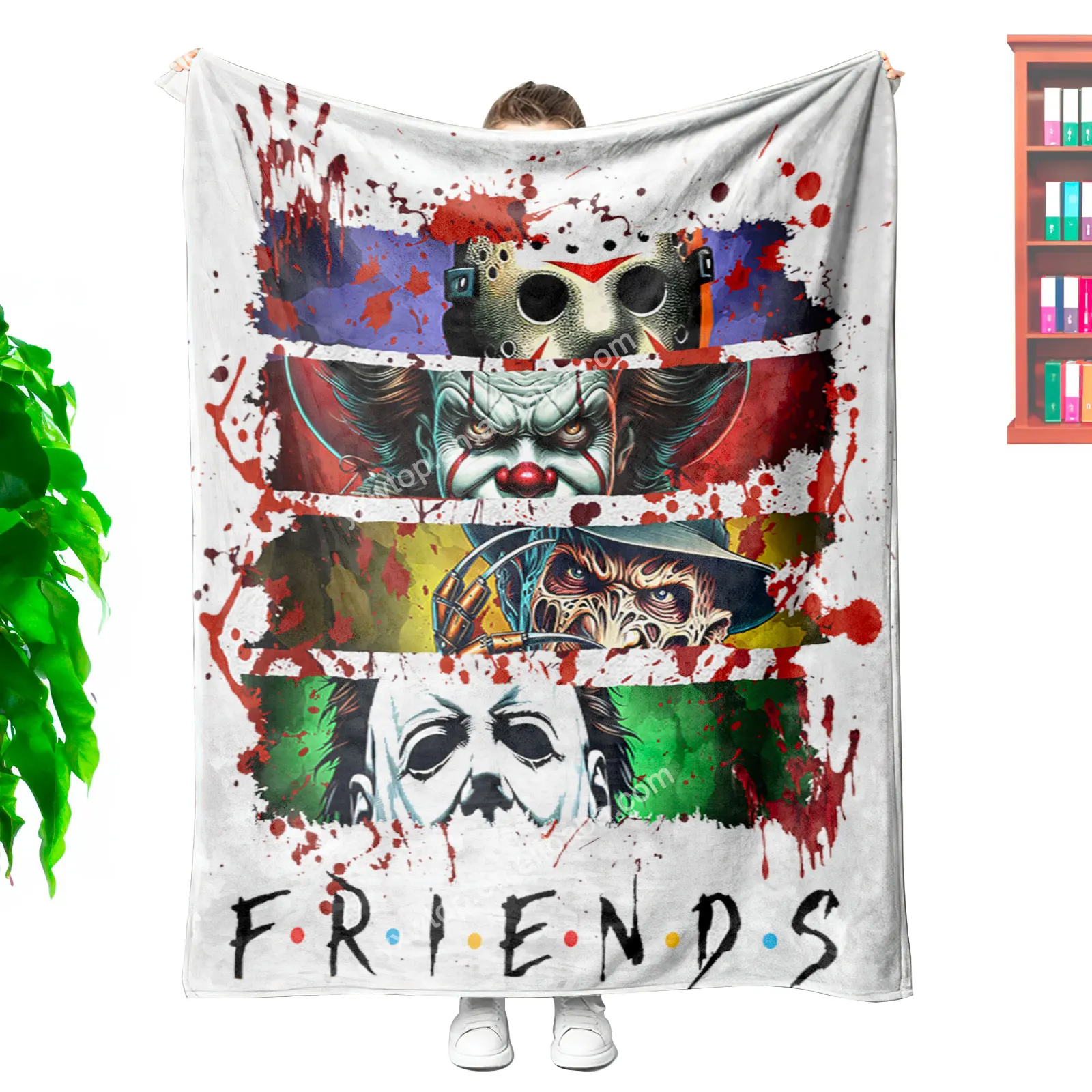 newest scary halloween movie merch cheap wholesale throw travel airplane woven blanket custom pro