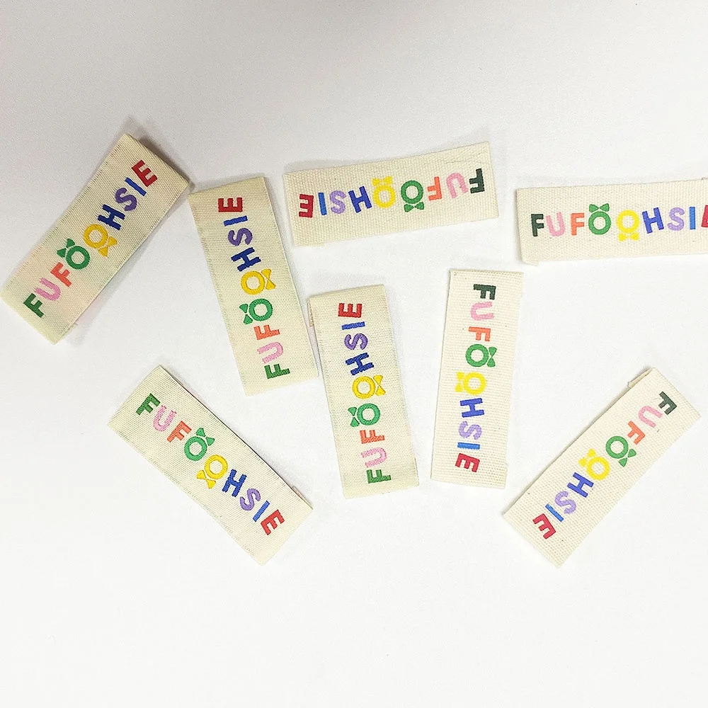 Fashion Design Brand Label For Garment End Fold Cotton Collar Printed Brand Label Woven Tags