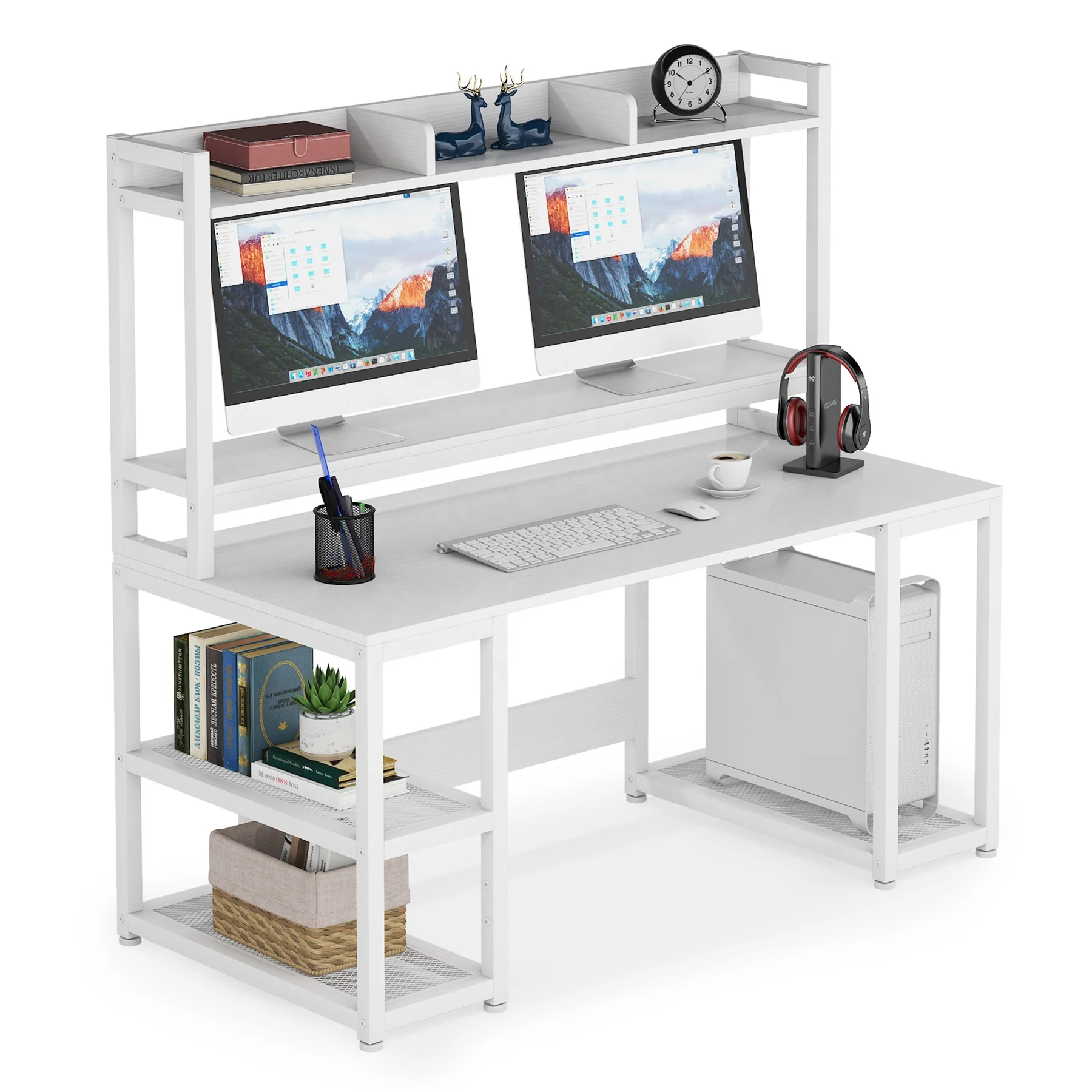 Tribesigns 55 Inches Studio Computer Desk with Monitor Stand Office Writing Desk PC Table Home Office Furniture