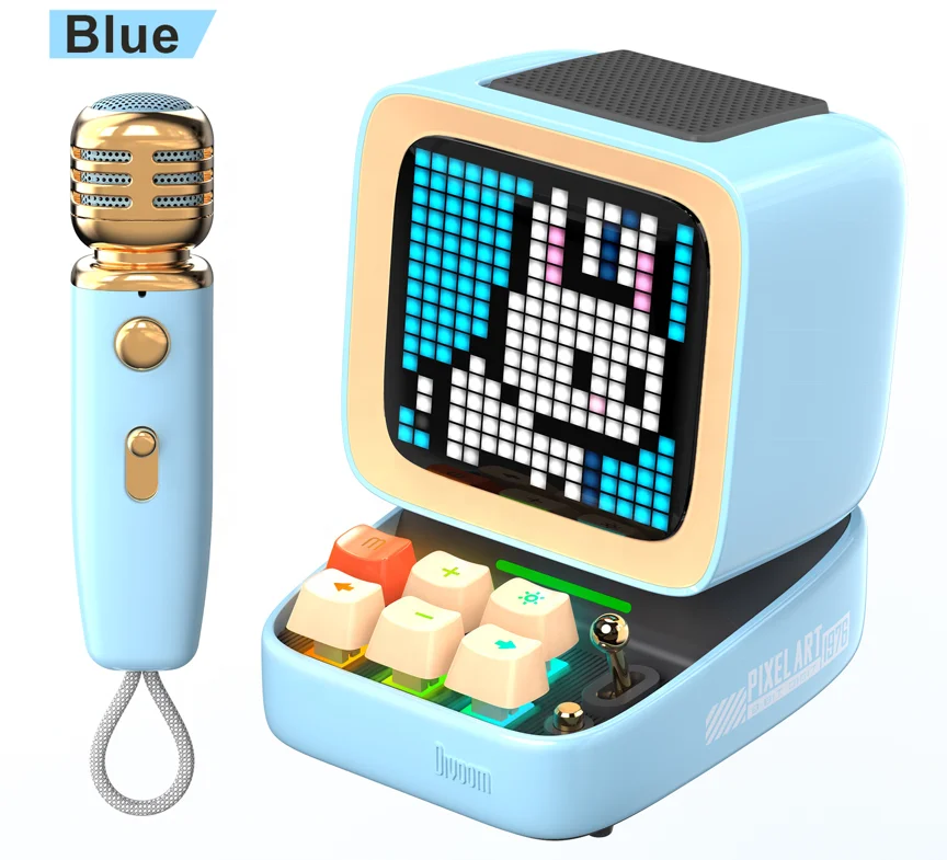 Ditoo-Mic Pixel Art Portable Bluetooth Speaker for PC with Wireless Karaoke Microphone, Bluetooth 5.0, Retro Design