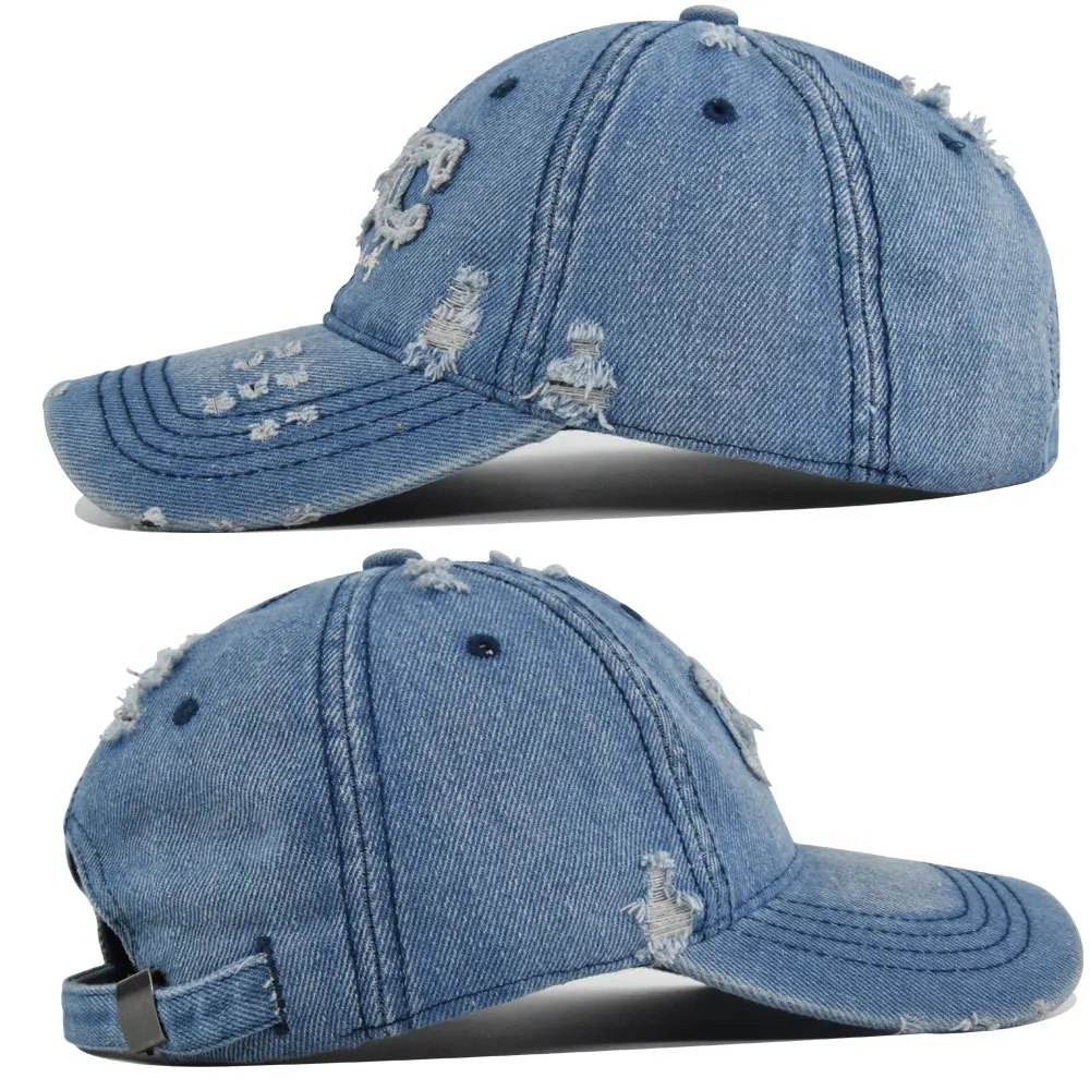 Baseball Hat  NYC Distressed Adjustable Strapback  Washed Denim Hat for men and woman
