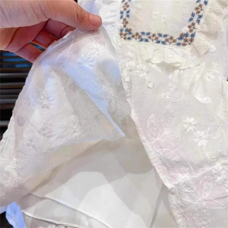 Sunny Baby 2024 Spring And Autumn Korean Style New Kids Clothing Cute Sweet Lace Embroidered Solid Color Toddler Girls Dress