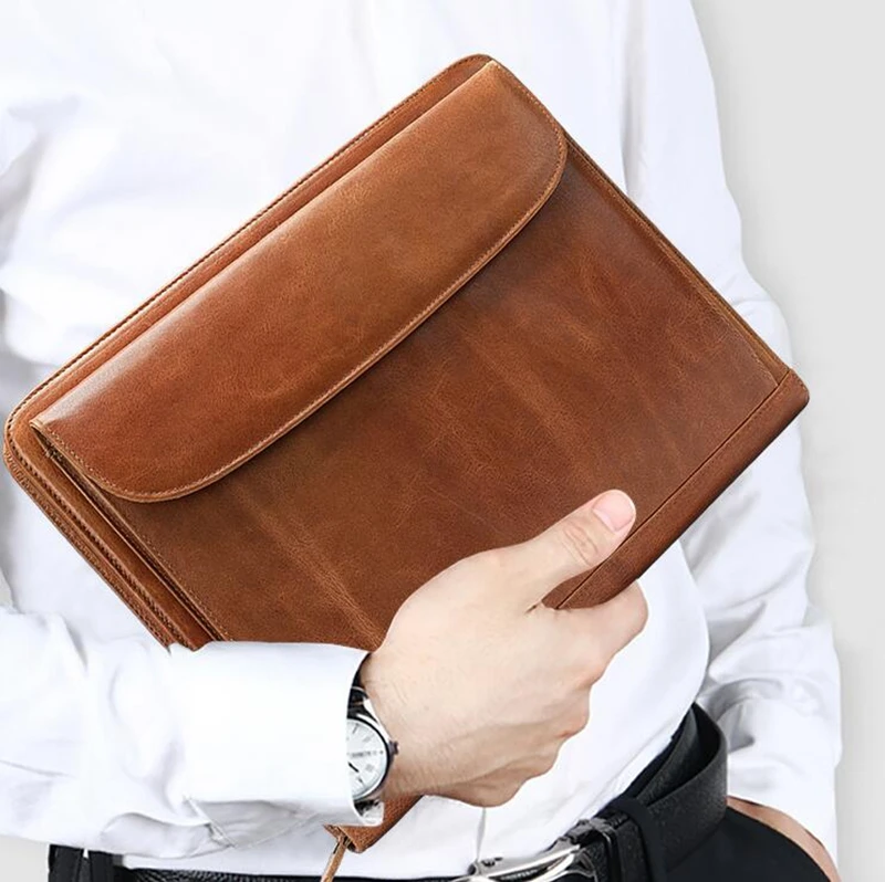 Dreamtop DTC564 коричневый деловой Органайзер из натуральной кожи мужской повседневный рабочий кожаный портфель на