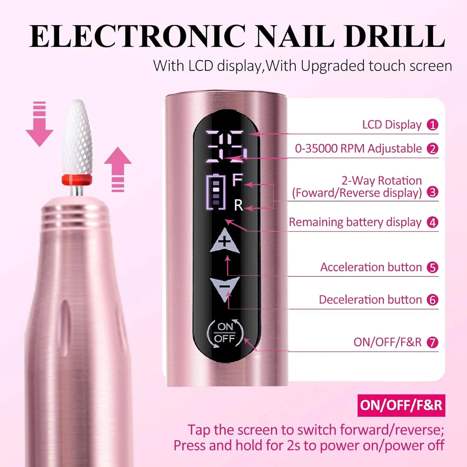 2024 New Touch Screen Electric charging Nail Polishing Pen 35000 RPM nail drill pen