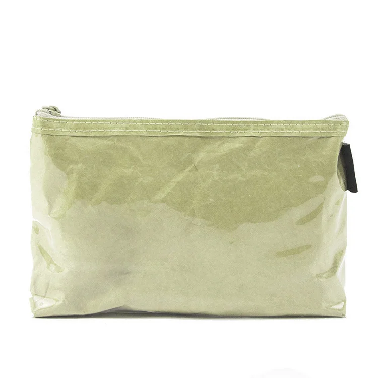 Custom Green Washable Tyvek Kraft Paper Cosmetic Makeup Travel Bag