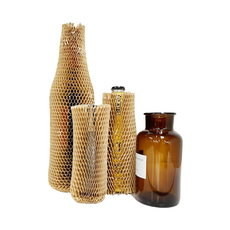 Eco-friendly Biodegradable Recyclable Cylindrical Honeycomb Paper Sleeve For Fragile Goods Wine Bottle