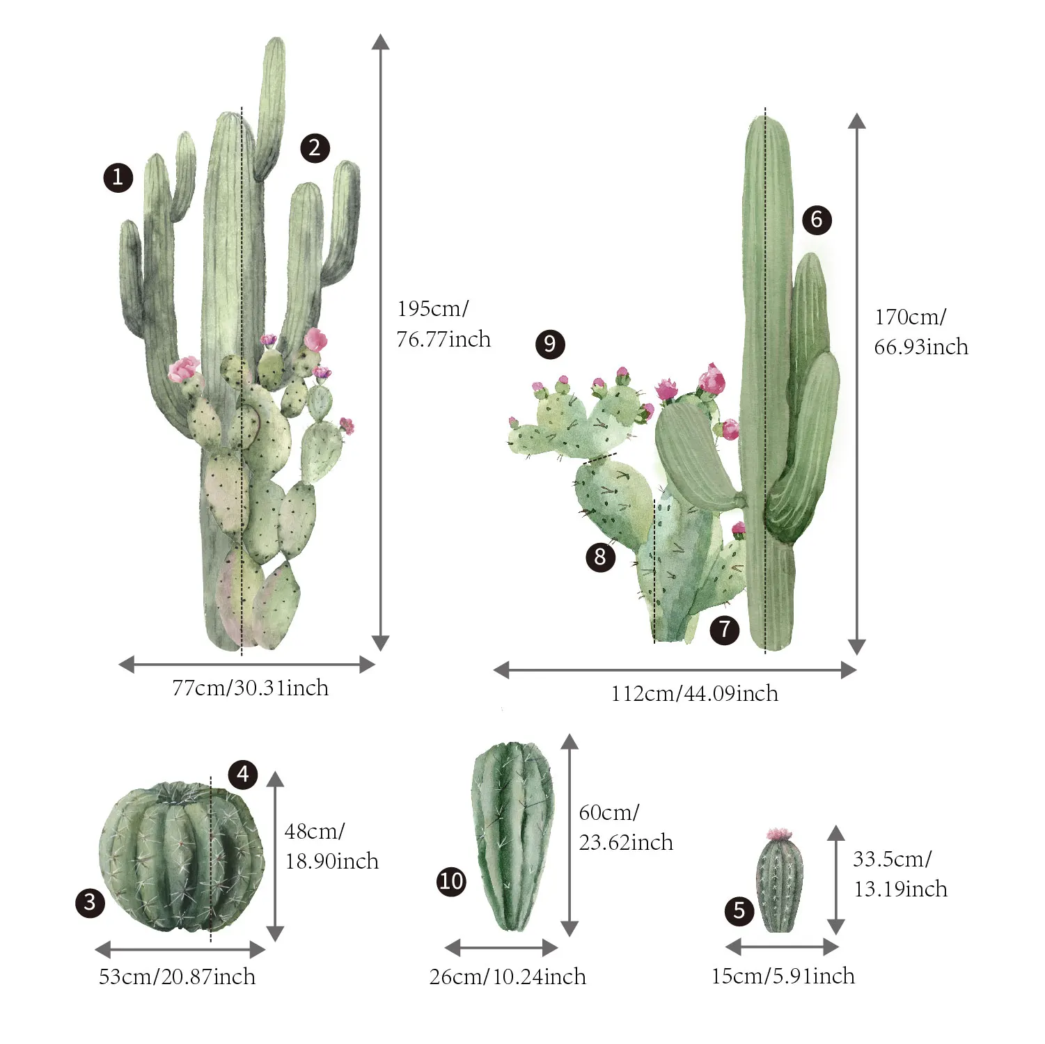 Funlife WMFKD066 fabric golden barrel cactus murals  boho cactus garden sagura wall stickers