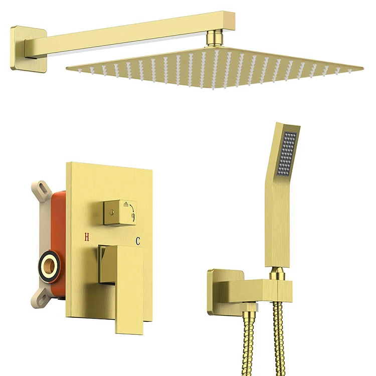 DQOK Top Waterfall Bathroom Rain Concealed Shower Mixer Brushed Nickel Antique Rainfall Gold Shower Set