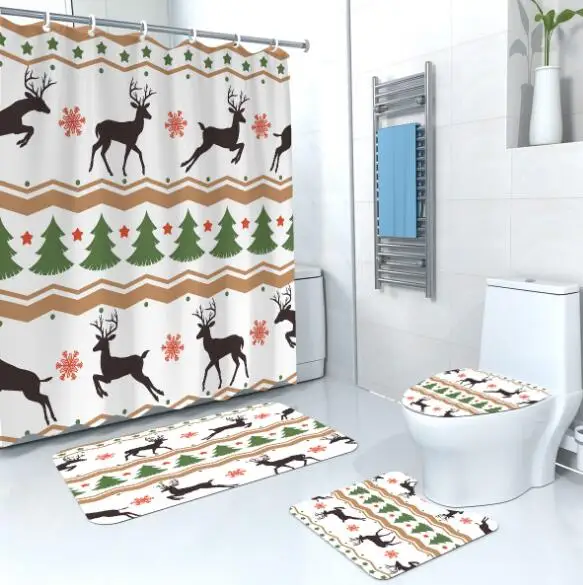 Рождественские наборы для ванной, 4 шт., Рождественская занавеска для душа, водонепроницаемый коврик для ванной, Рождественская забавная занавеска для душа