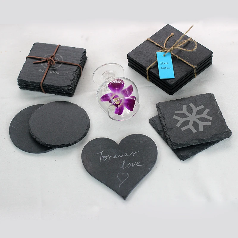 High-Quality China Factory Wholesale D10cm Natural Round Slate Coaster Set with Paper rope