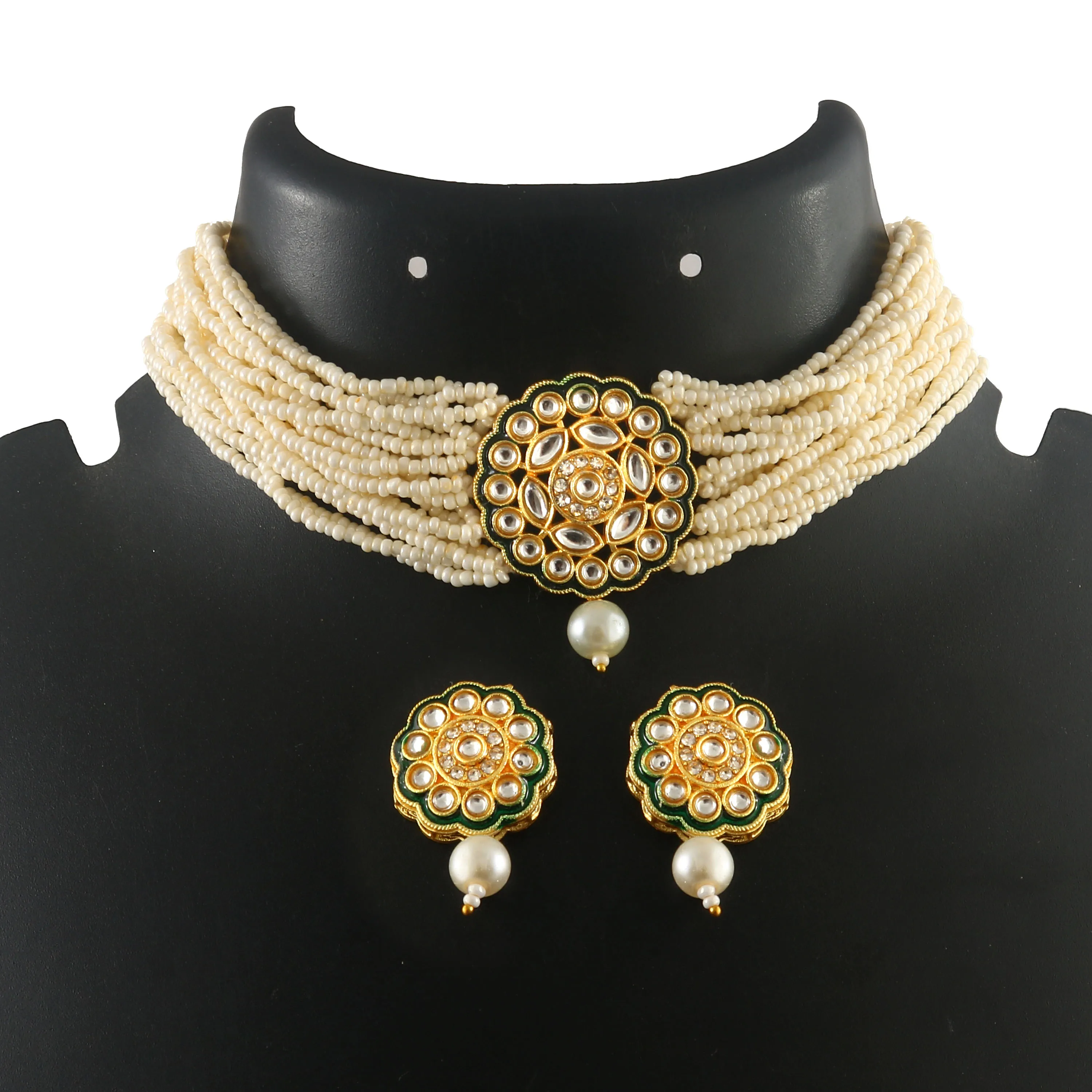 Latest fashion 2024 designer Indian stylish coloured stone beads choker necklace set for womens and girls for wedding