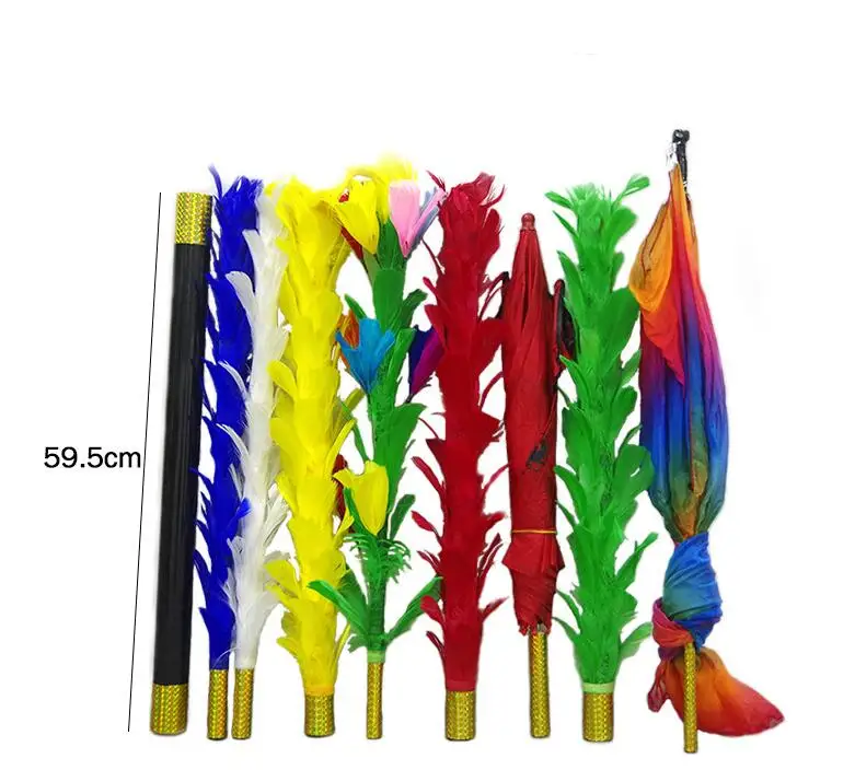Feather Sticks Variation Magic Tricks Feather Flower to Umbrella/bouquet/Flag Magician Stage Gimmick Illusion Mentalism Comedy
