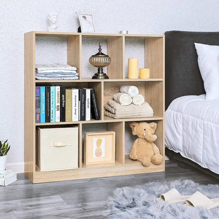 Wooden Bookcase with Open Cubes and Shelves, Free Standing Bookshelf Storage Unit and Display Cabinet, for Living Room, Bedroom
