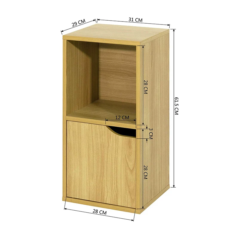 Wooden 2 cubed bookcase with door Modern Small 2 Tier Bookshelf Living Room Furniture