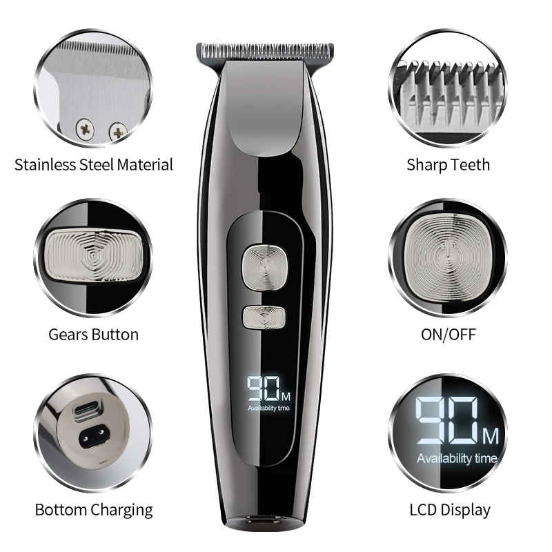 Professional Hair Clipper Beard Trimmer for Men Adjustable Speed LCD Display Hair Clipper Carving Clippers Electric Razor