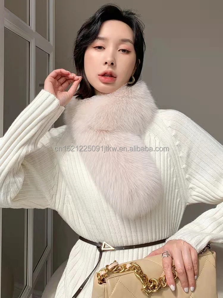 Зимний теплый шарф, модный меховой шарф для девочек, короткий меховой шарф из лисьего меха