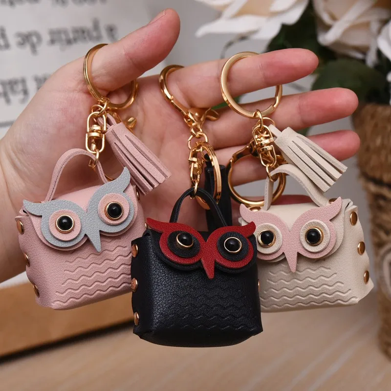 Creative Leather Owl Zero Wallet Keychain Trend Car Bag Couple Keychain Small Pendant Wholesale