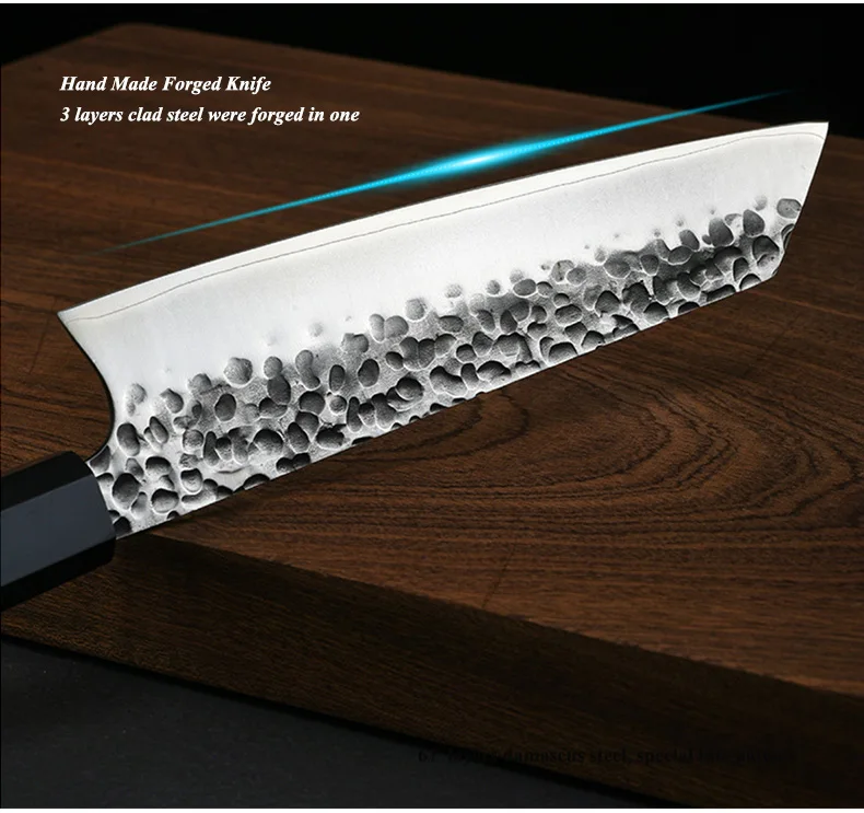Professional High Carbon 3 layers clad steel Handmade Forged 7 Inch Kitchen Kiritsuke Knife Japanese Knife